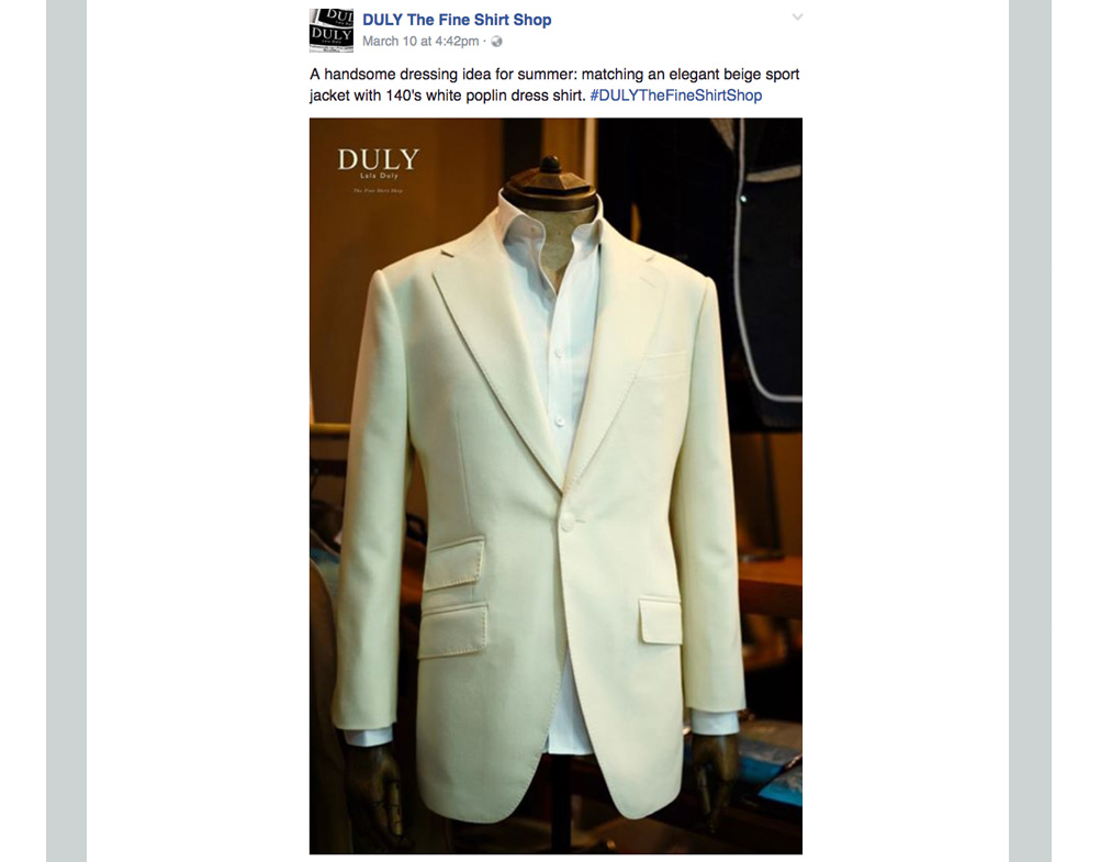 Duly: A handsome dressing idea for summer: matching and elegant beige sport jacket with 140's white poplin dress shirt.